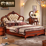 暖客居 美式实木真皮床 欧式卧室仿古双人床 头层牛皮大床
