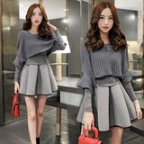2016秋装新款女装韩版气质长袖针织连衣裙修身显瘦两件套毛衣裙子