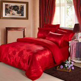 婚庆四件套大红色全棉贡缎天丝提花床单被套2.0米/2.2米床上用品