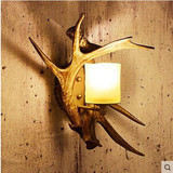 复古创意树脂鹿角壁灯客厅鹿头灯卧室个性装饰床头过道灯美式灯具