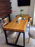 loft美式复古实木餐桌椅组合不锈钢长电脑桌铁艺餐桌会议桌办公桌