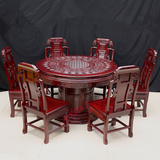 红木圆桌餐桌东阳中式餐厅实木雕花家具圆餐桌椅非洲酸枝木圆餐桌