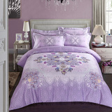 全棉磨毛四件套紫色田园风1.8/2.0m双人床上用品被套床单单件冬季
