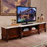 欧式大理石电视柜茶几组合 复古美式电视机柜法式木色实木地柜