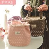 可爱日本保温学生圆桶带饭便当包饭盒袋 防水圆形手提盒饭午餐包