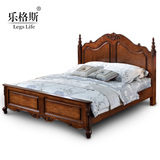 美式床实木双人床欧式雕花简约婚床1.5m1.8米小户型卧室家具包邮