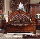 高档美式床 新古典床 欧式床深色 2/2.2米全实木大床复古红橡家具