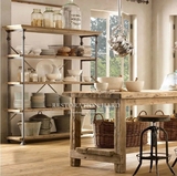 定制美式复古铁艺实木置物架层架书架展示架厨房隔板陈列架落地式