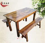 碳化木农家乐餐桌椅 实木长桌长凳组合 防腐木餐厅桌凳 条桌条凳
