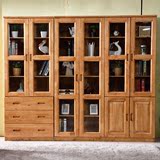 现代中式全实木书柜柏木 二门三门纯实木组合书柜 原木色带抽书柜