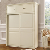 美式乡村实木趟门衣柜大户型欧式整体衣橱入墙白色两门衣柜F810