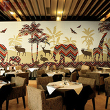 泰式大象工装大型壁画东南亚风情墙纸 印度餐厅主题房背景墙壁纸