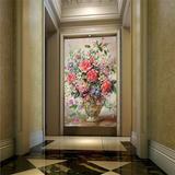 欧式复古玄关壁画油画花卉客厅走廊过道背景墙纸无缝整张背胶壁纸