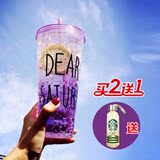 夏日碎冰杯双层星巴克杯子创意带盖学生韩国水杯成人吸管杯包邮