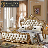 欧式床双人床 法式真皮床奢华公主床 香槟金实木雕花1.8米婚床