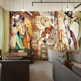 复古餐厅酒吧电视背景墙艺术墙纸壁纸抽象油画墙布个性无纺布墙纸