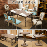 欧式实木餐桌美式乡村橡木桌子现代简约圆方桌复古小户型46人组合