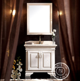 美式美国红橡木白色开放漆镜柜卫浴柜实木中式整体洗漱台洗脸盆