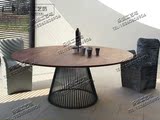 北欧实木大圆桌 圆形餐桌设计师家具复古铁艺饭桌咖啡桌实木桌子