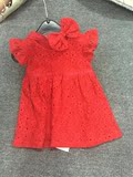 原单女童宝宝夏季纯棉红色蕾丝连衣裙发带婴儿周岁礼服公主裙