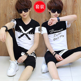 青少年韩版修身两件套 夏季休闲短袖T恤男运动服套装男夏天学生潮