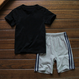 外贸童装2015夏款运动儿童短袖短裤套装男童两件套纯棉经典款