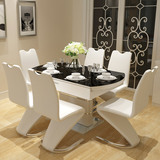 伸缩圆餐桌简约现代 折叠餐台圆形饭桌圆桌子钢化玻璃餐桌椅组合