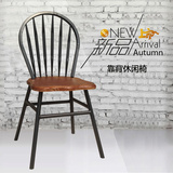 美式乡村复古高档餐椅实木做旧仿古办公椅铁艺孔雀椅剑背椅咖啡椅