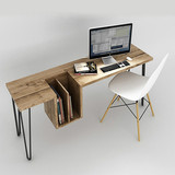 北欧创意铁艺实木电脑桌简约书房个性书桌小户型原木办公桌写字台