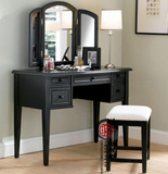 新款卧室家具美式乡村实木梳妆台法式可折叠梳妆镜化妆桌黑白色