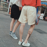 夏季新款韩国港仔风运动情侣针织五分裤短裤潮宽松纯色沙滩休闲裤