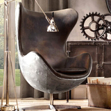 美式loft真皮鸡蛋椅铝皮太空电脑椅设计师蛋壳椅单人复古工业沙发