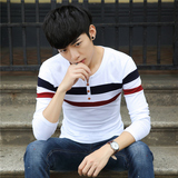 秋季新款流行条纹男士长袖T恤青年韩版纯棉长袖打底衫时尚男装潮