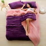 床上用品 加厚纯色法莱绒珊瑚绒四件套1.8m床 保暖法兰绒被套床品