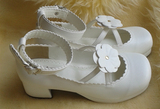 春季cos白色甜美lolita洛丽塔松糕粗跟高跟可拆卸花朵单皮鞋