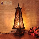 东南亚风格创意实木竹编台灯灯具复古木质装饰灯床头灯