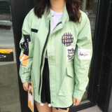 春秋韩版学生棒球服外套 韩国ulzzang长袖字母贴布宽松风衣外套女