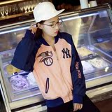 mlb韩国代购NY刺绣棒球服女飞行员粉色夹克休闲运动短款薄外套