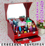实木有盖镜子防尘桌面化妆整理箱首饰化妆盒韩国创意化妆品收纳盒