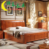 简约橡木床1.8米双人床1.5现代中式实木床木质木头床原木家具包邮