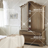 美式乡村实木衣柜 现代中式复古做旧原木色实木2门衣柜 定制