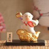 日本药师窑生肖猴子悟空陶瓷摆件 创意可爱办公室桌面装饰礼品物