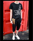 2016夏装新款韩版潮流时尚男士短裤短袖休闲修身跑步圆领运动套装