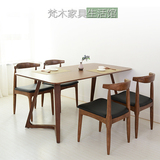 餐桌实木白橡木餐桌餐厅家具组合简约日式北欧原木V型腿桌可定制