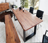 美式乡村复古铁艺餐桌 LOFT工业风办公桌写字台不规则实木餐桌椅