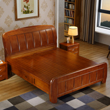 中式实木床1.8米 1.5米原木橡木床单人床  高箱储物床双人床婚床