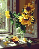 梁山伯diy数字油画家居客厅装饰画风景植物花卉大幅窗前向日葵
