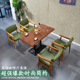 新款实木复古咖啡厅桌椅奶茶甜品小吃店西餐厅酒吧桌椅餐桌椅组合