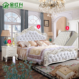 金红升 欧式双人床新古典法式雕花皮艺床1.8米婚床储物公主床白色