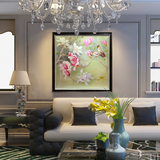 新中式客厅卧室背景画装饰画纯手绘工笔油画含外框【玉兰花开】